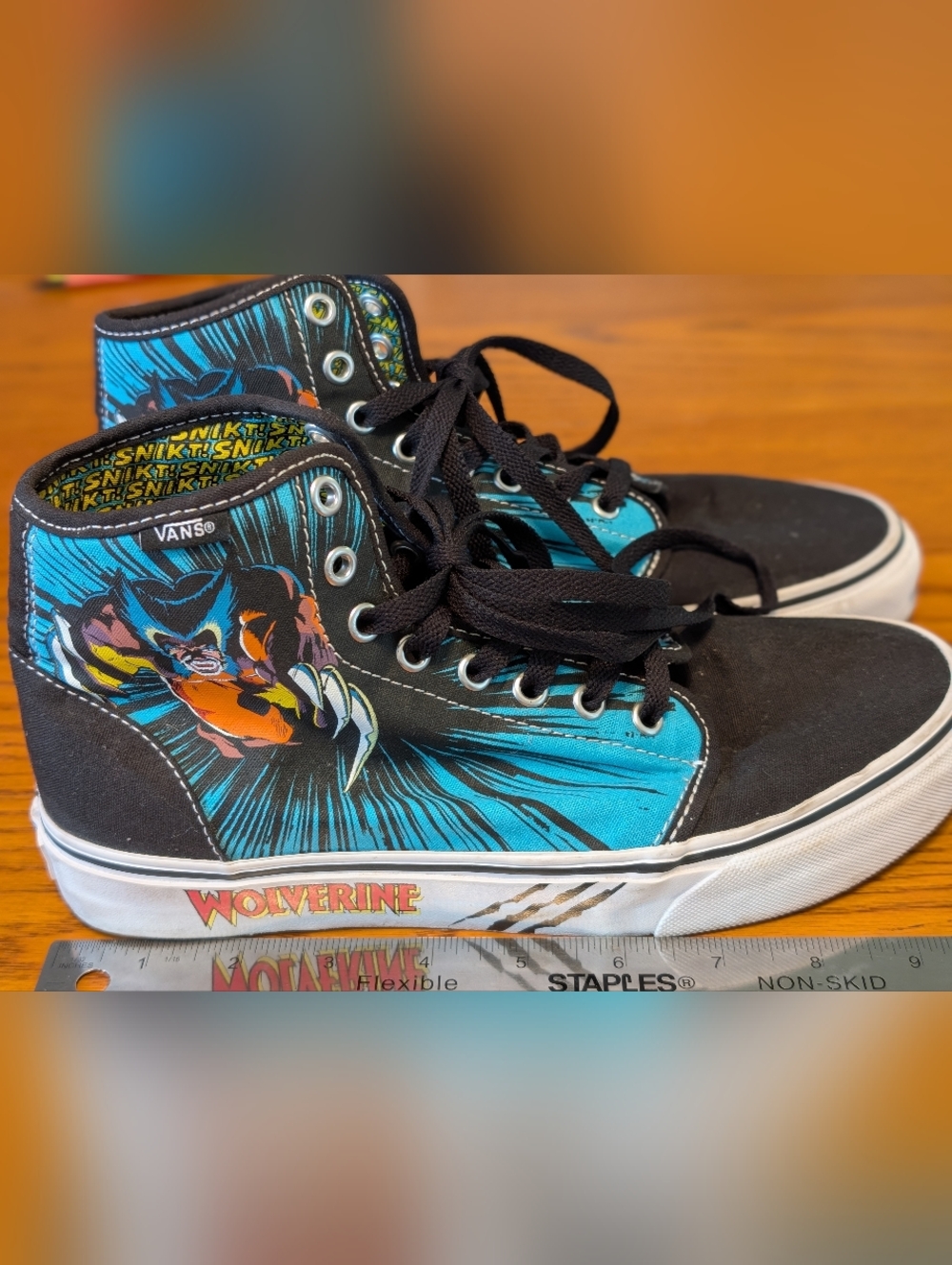 Vans Marvel Wolverine High-Top Sneakers - Black & Teal with Comic Art. 7.5 Mens